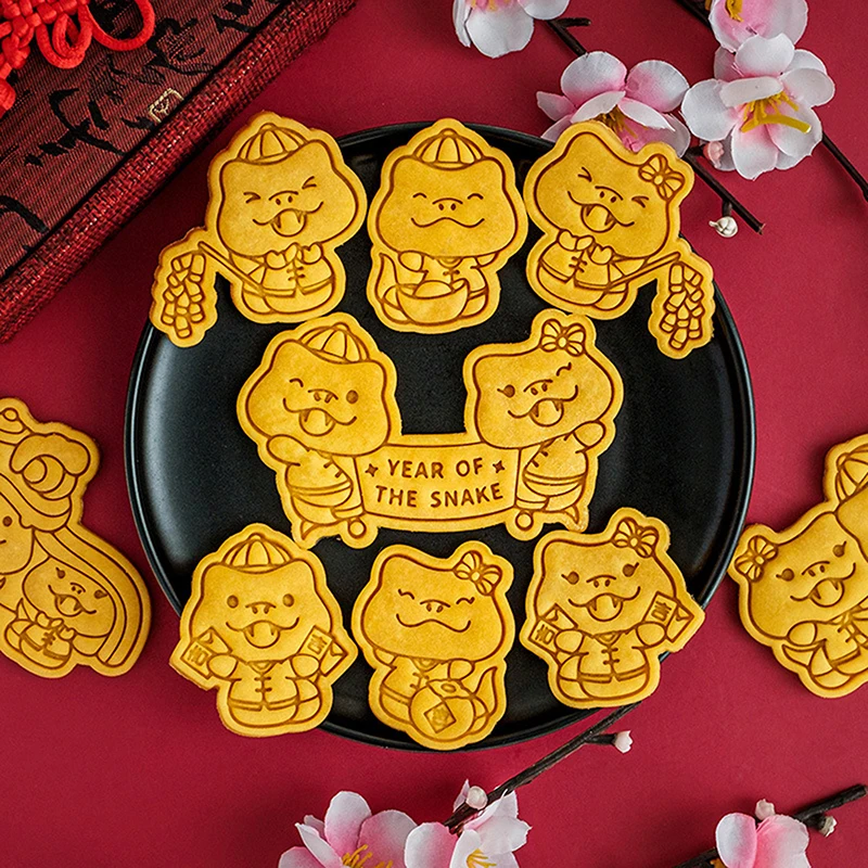 Cute Cartoon 2025 Chinese Zodiac Snake Cookie Cutter Fondant Biscuit Stamp Cutting Die Embosser Baking Cake Decorating Tool