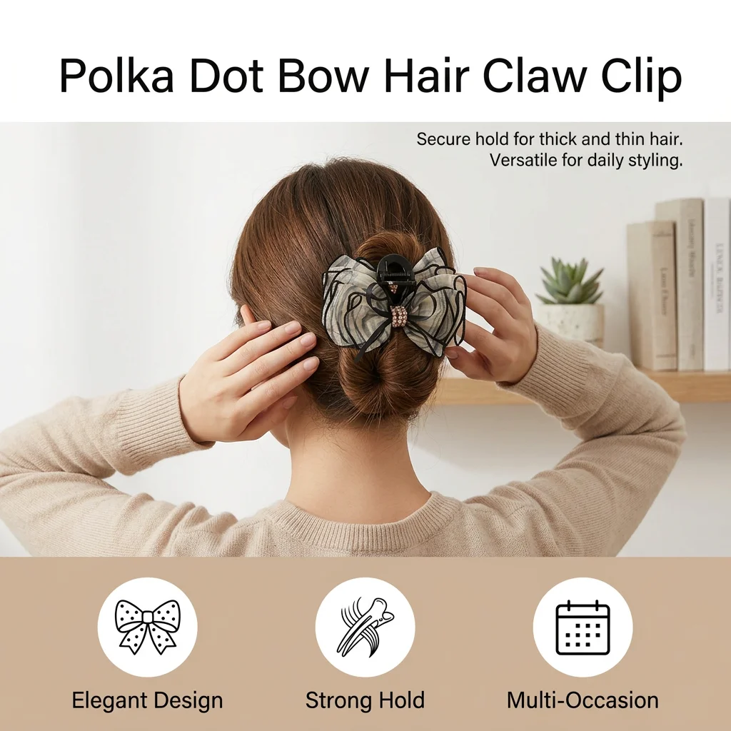 Strong Hold Hair Claw Clip Elegant for Daily Styling Polka Dot Bows Large Shark Clip for Thick Thin Hair Accessories