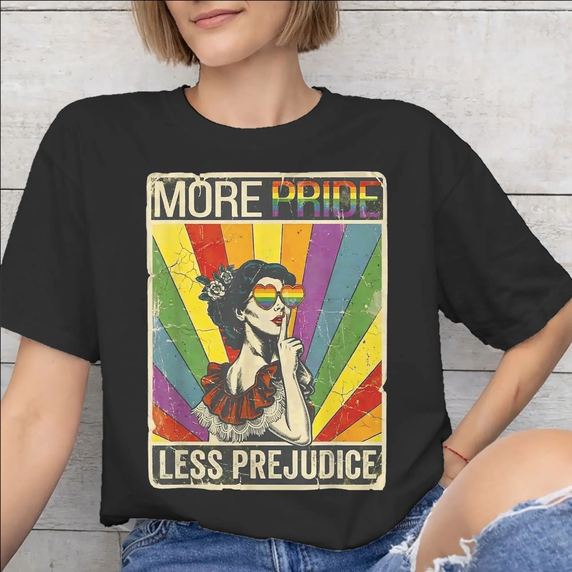 More Pride Less Prejudice  Tee Shirt for Men Women Graphic Printed T Shirts  100% Cotton Clothes