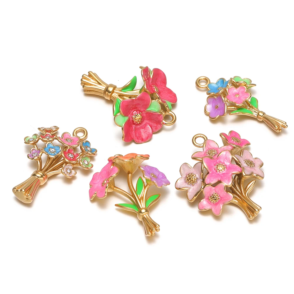 3 Stück Edelstahl-Emaille-Blumenanhänger für DIY-Schmuckherstellung: Rosen-Halskettenanhänger, Armband-Zubehör, Ohrringe für Frauen – Detail 3