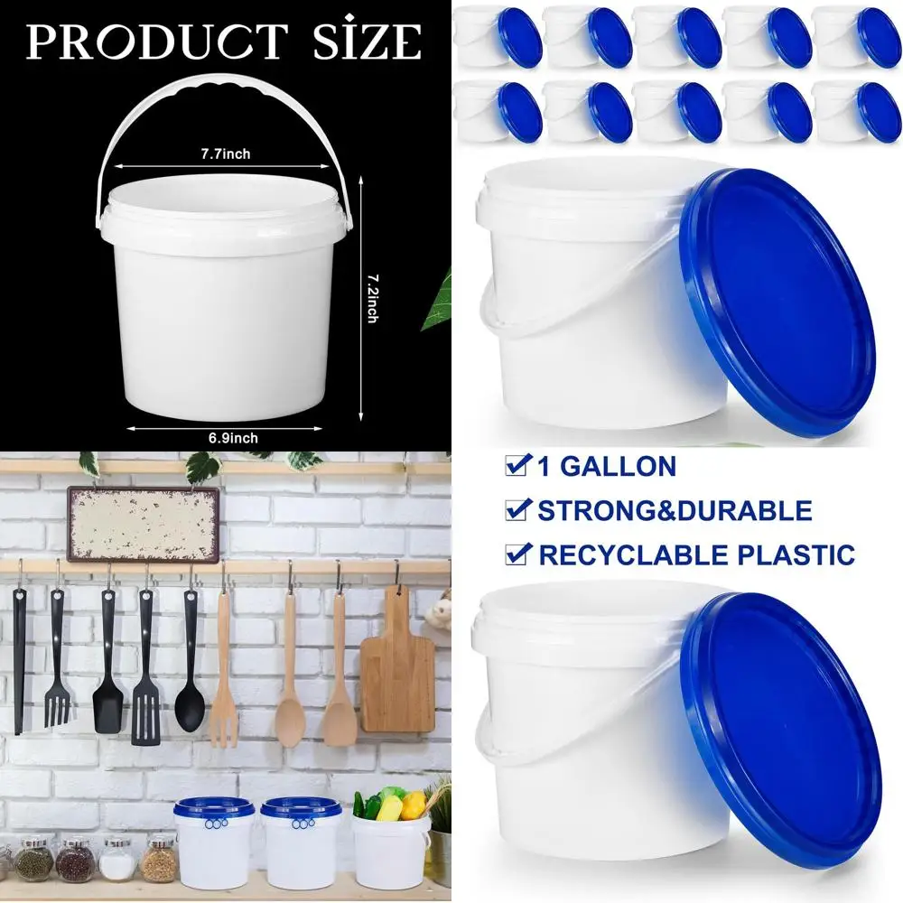 

Пластиковые ведра белого цвета объемом 1 галлон с ручкой и крышкой — идеально подходят для хранения, покраски, творчества и организации.