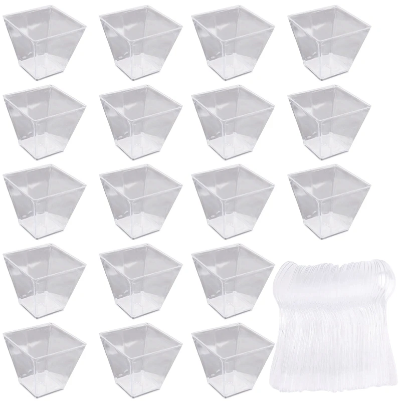 

Pack Of 50 Dessert Cups With Spoons, 60Ml Dessert Bowls Set, DIY Plastic Dessert Cups, Reusable Trapezoid Cups Set