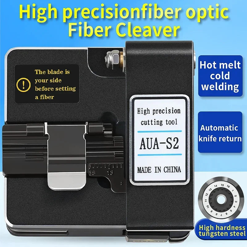 AUA-S2 Fiber Cleaver FTTH Cable Fiber Optic Cutting Knife Three-in-one Clamp Slot 16 Surface Blade