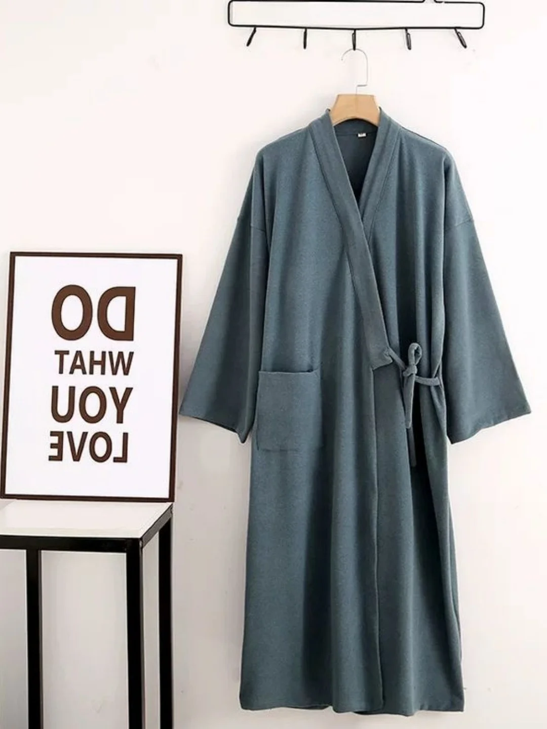 Large Size Long Sleeve V-Neck Sleepwear Pure Color Home Clothes for Women Winter Season Adjustable Belted Patchwork Robe