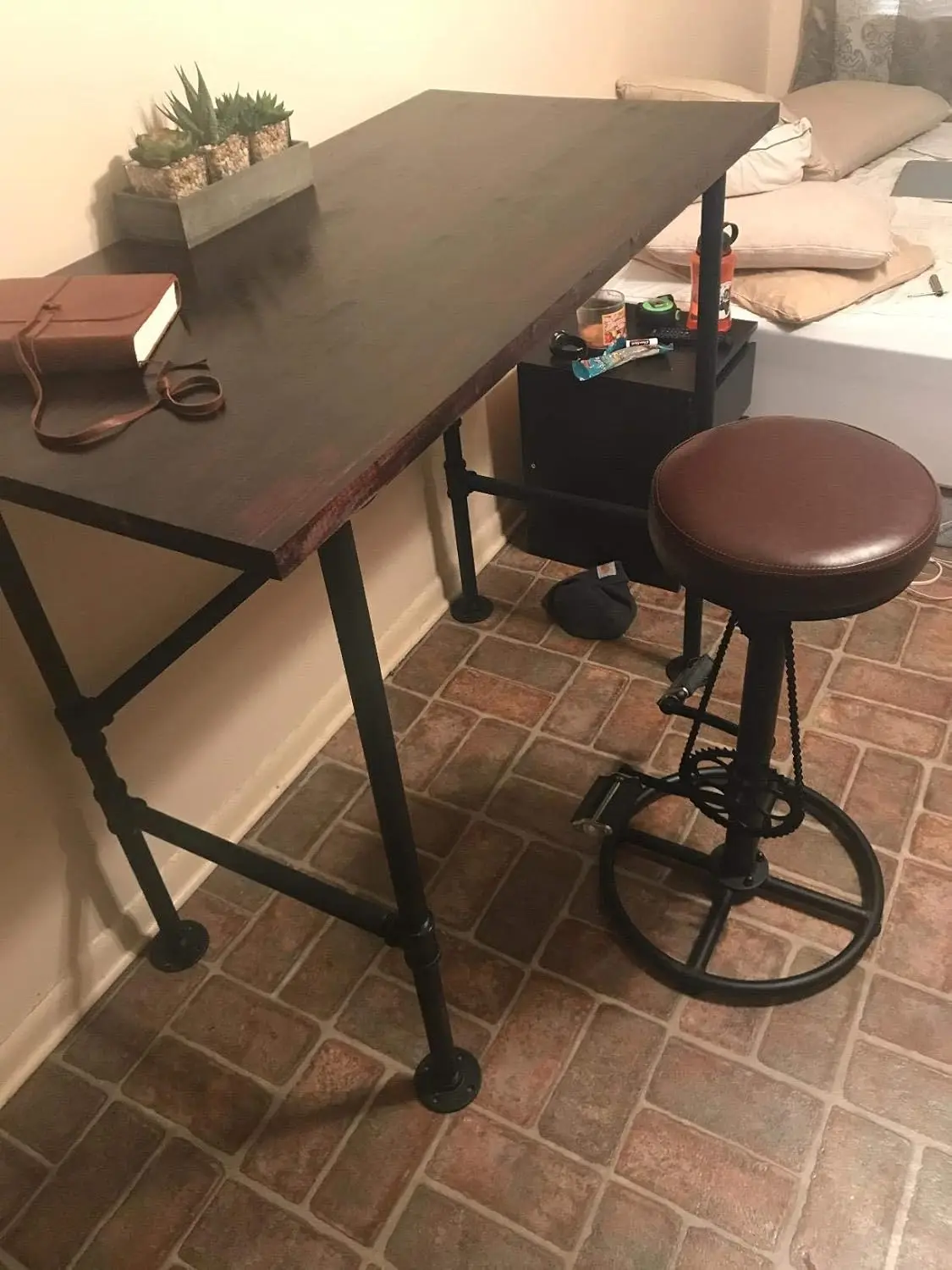 Lokkhan Rustic Swivel Adjustable Bike Stool-29-37 Kitchen Counter Bar Height-Set Of 2 Industrial Farmhouse Countertop