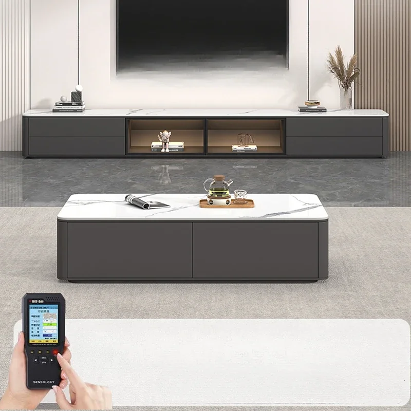 Rock Slab TV Cabinet Floor-to-ceiling Coffee Table Combination Modern Simple Household Luxury Living Room Small Apartment Wood