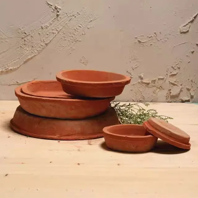 (BIG)Original Handmade Clay Flower Pot Saucer Plant cachePot Water Tray For Balcony Retro  Terracotta Pottery Earthenware Pot