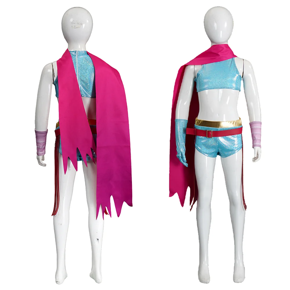 

Костюм Газель для косплея, небесно-голубой блестящий укороченный топ без рукавов, блестящие шорты, наряд, яркая маскировка для детей и женщин, Хэллоуин