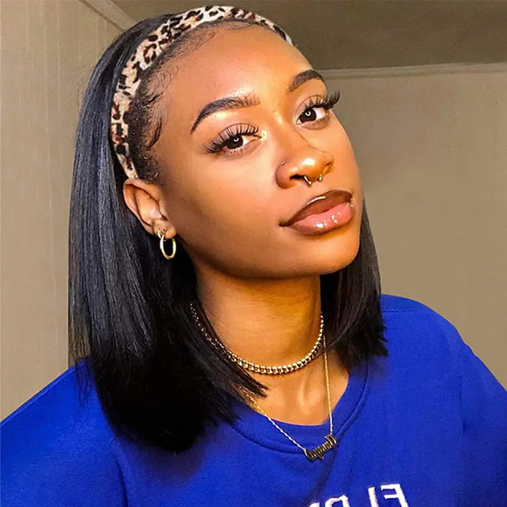 عقال مستقيم عابث قطع بوب شعر مستعار شعر بشري برازيلي قصير مع الانفجارات قبل قطعها للنساء آلة جاهزة للارتداء يوميا