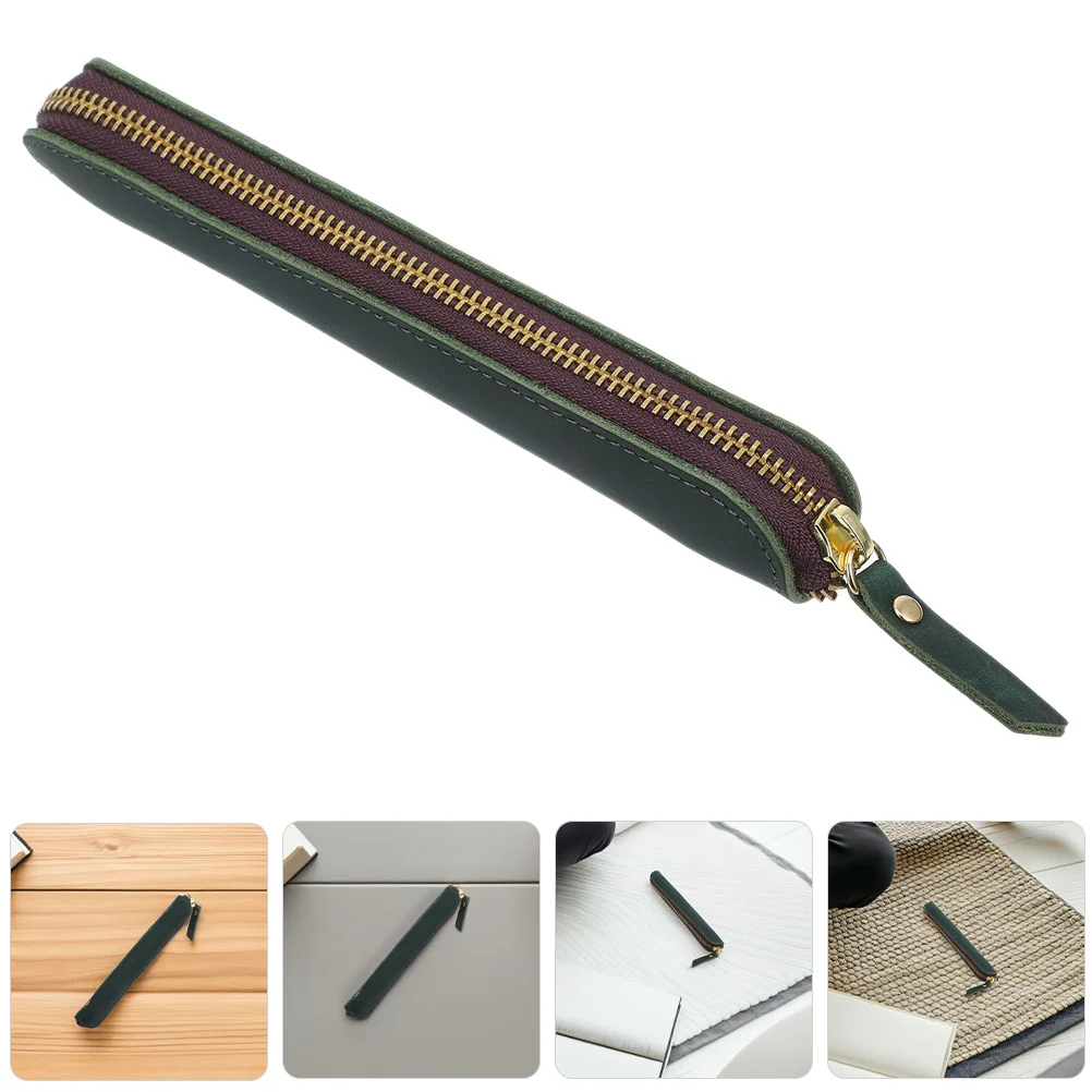 2Pcs Vintage Zipper Pen Case Compact PU Slim Pencil Pouch Portable Mini Fountain Pen Holder Stylish Stationery Bag