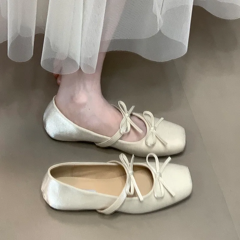 Bow Ballet Shoes Height Increasing 2026 Summer New Fairy Shallow Mouth Mary Jane Flats