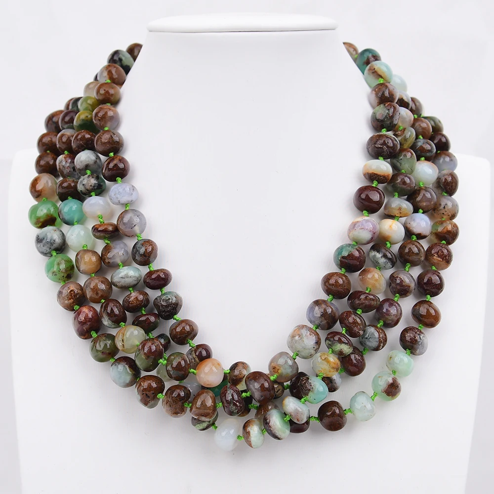 

G-G 4 Rows Big Jewelry Natural Green Chrysoprase Australian Jades Nugget Multi Strands Necklace