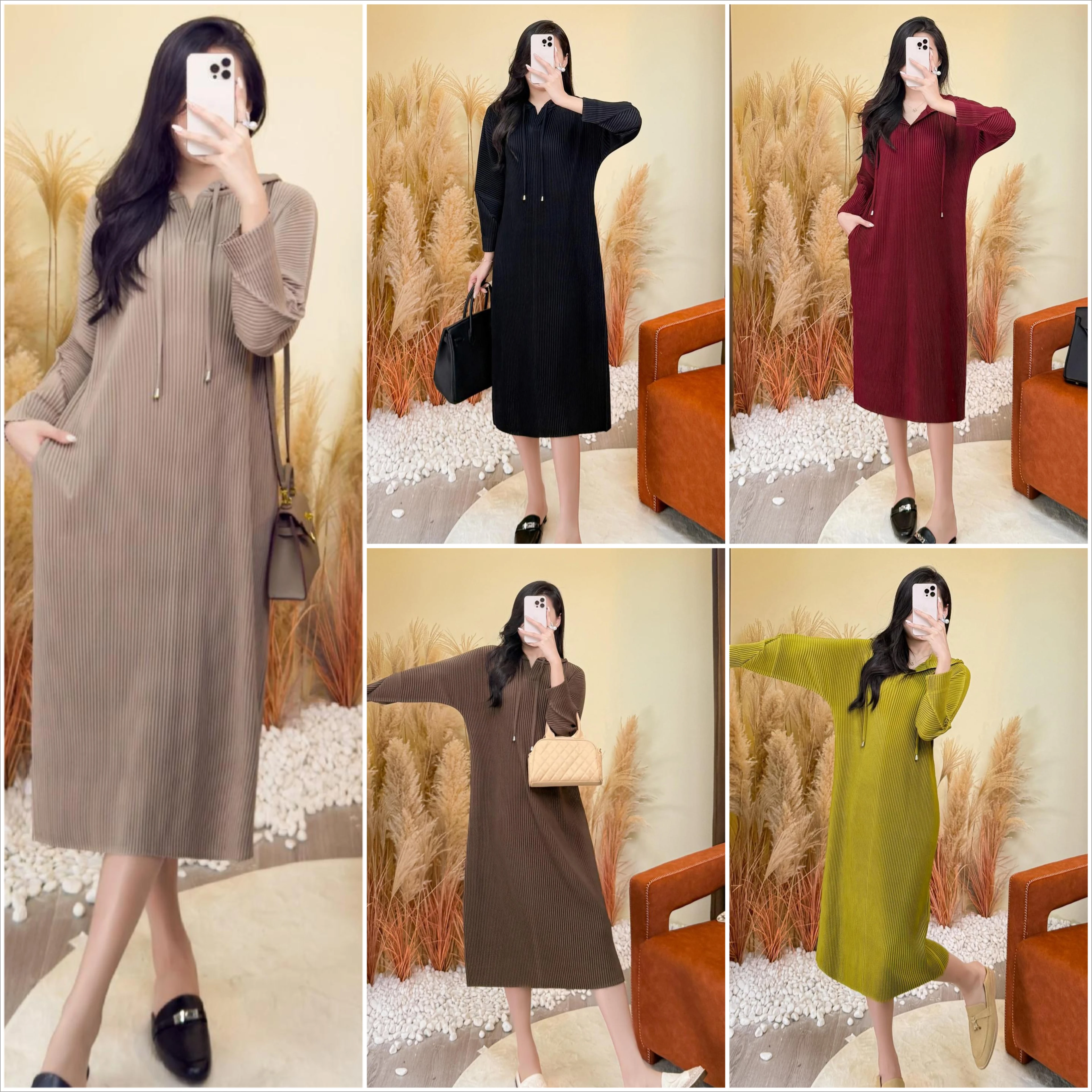 

Miyake Pleated Dress for Women 2025 New Autumn Loose Fit Plus Size Fashionable Casual Mid Length Skirt Hooded Sweatshirt Dress
