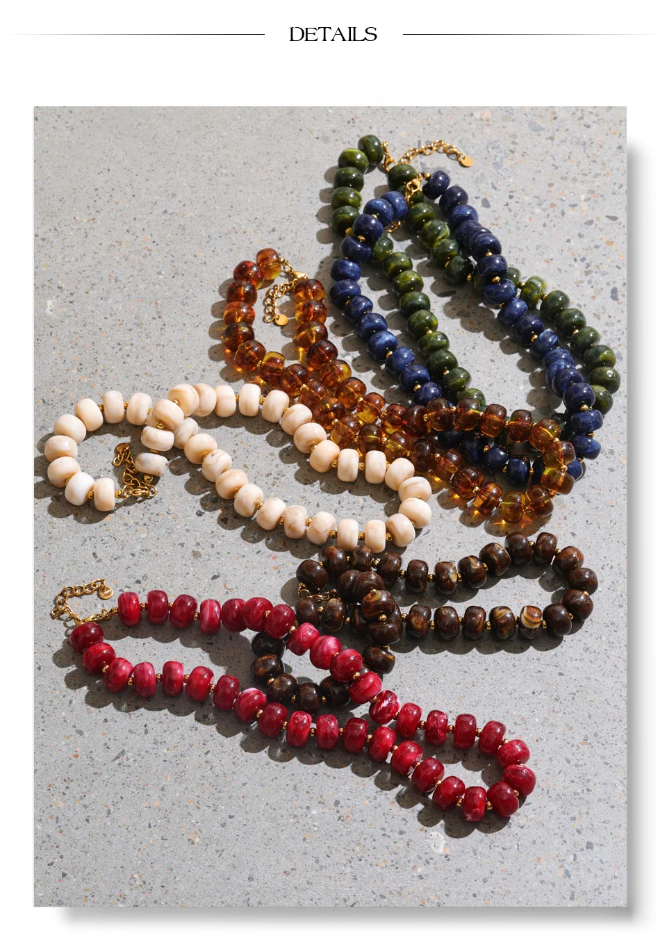 Yhpup Mehrfarbige Harzperlen-Kette, handgefertigte Halskette, wasserdicht, Edelstahl, Statement-Schmuck im Herbst-Winter-Stil – Detail 8
