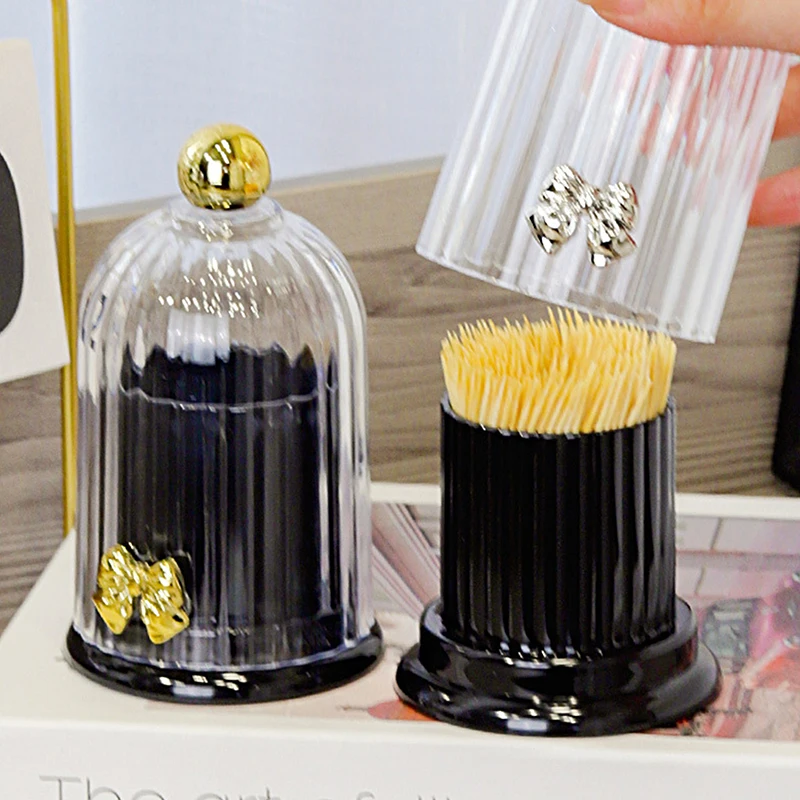 Portable Toothpick Storage Box Bow Bead Light Luxury Cotton Swab Storage Dental Floss Storage Box Desktop Creative