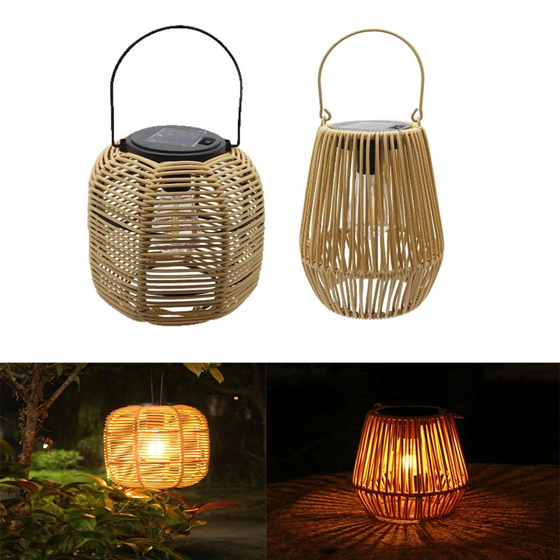 

Солнечный фонарь из ротанга IP6, водонепроницаемая подвесная бамбуковая люстра, лампа на солнечной энергии, плетение из ротанга для сада, патио, двора