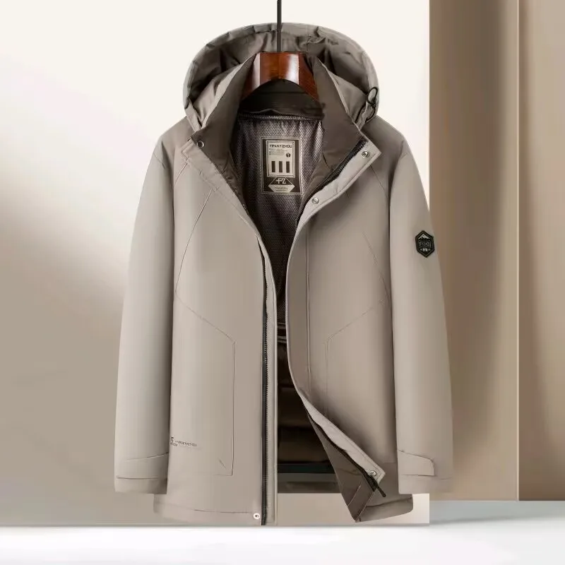 

2025 New Winter Parka Coat For Dad Warm Hooded Cotton Jacket Men Solid Color Padded Coat Heavy Warmth Windproof Outdoor Jacket