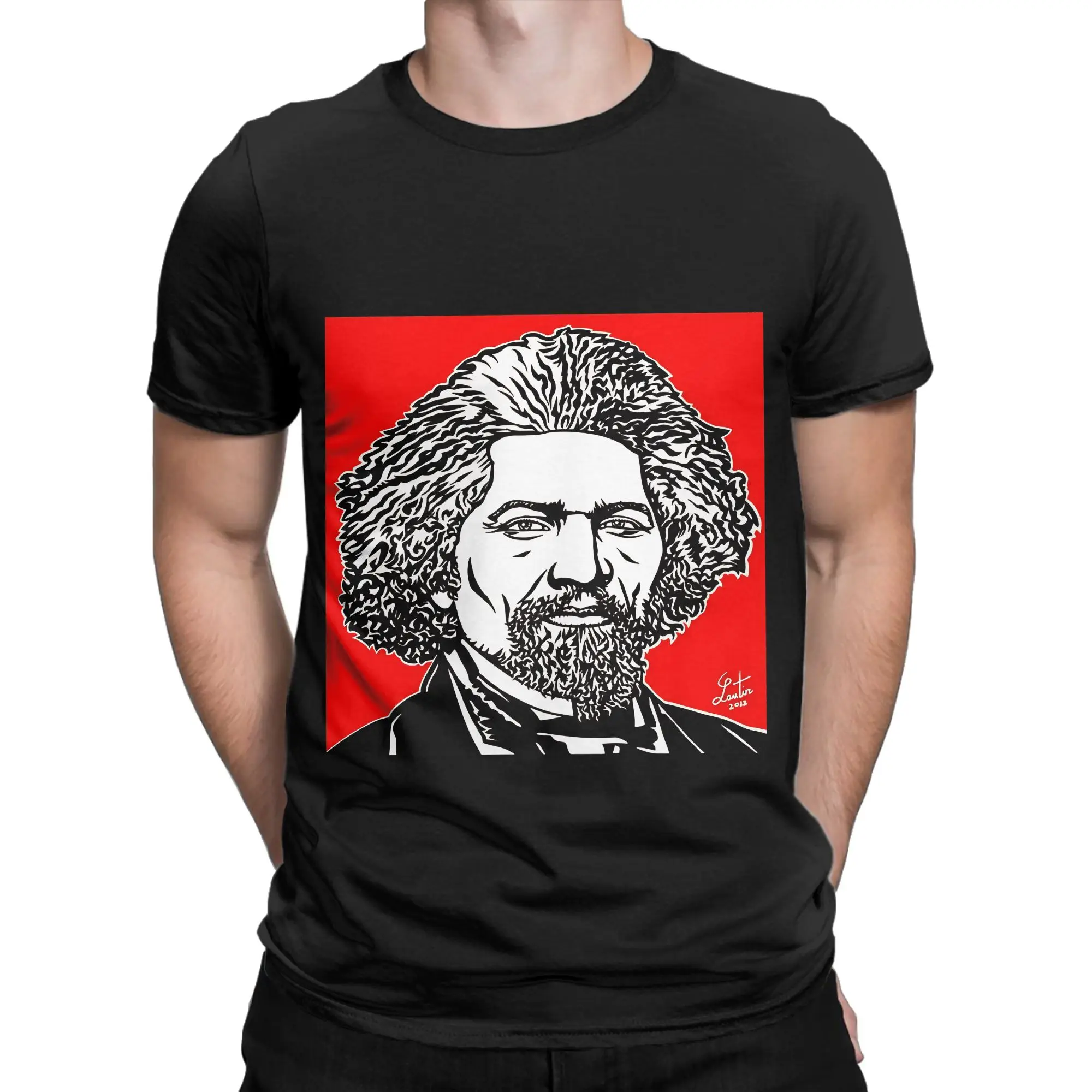 FREDERICK DOUGLASS ink and acrylic portrait Funny 100% Cotton T-Shirt Frederick Douglass Tops Tees For Men