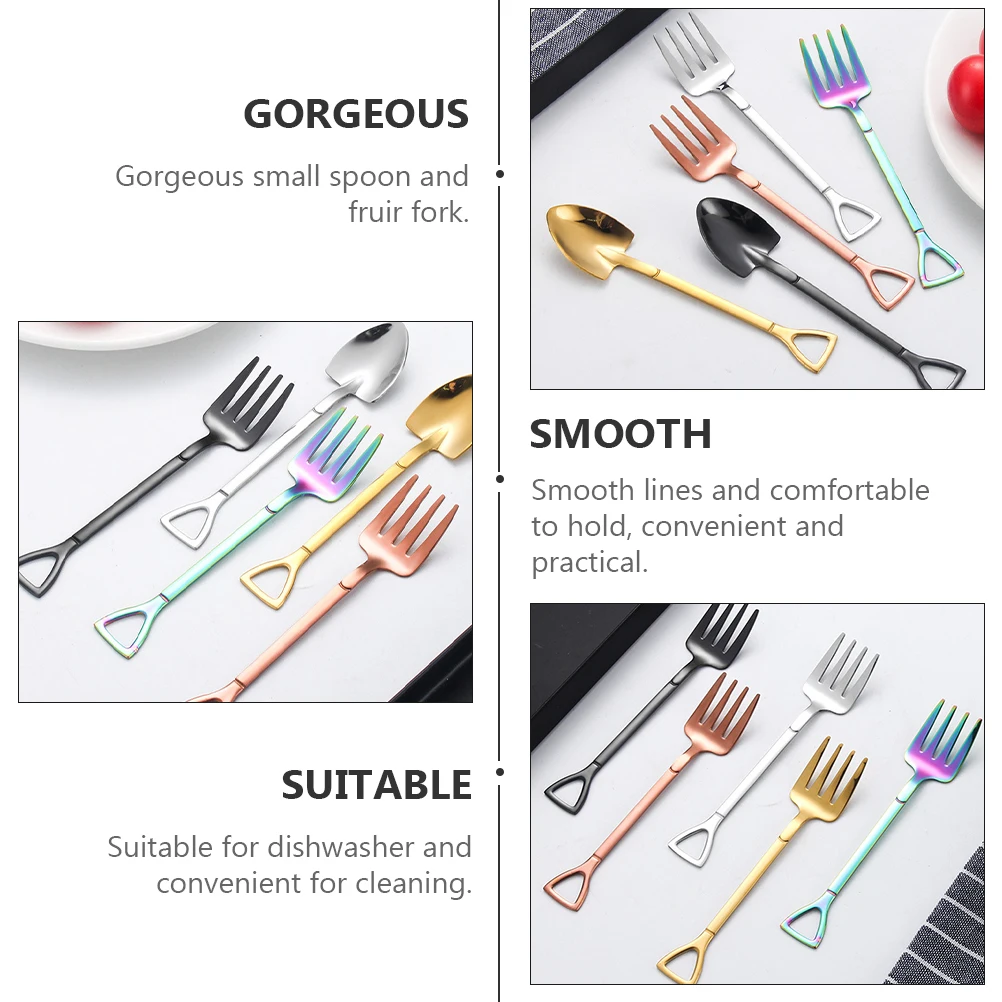 

4 pcs Teardrop Stainless Spoon Set Colorful Dessert Spoon Ice Cream Scoop Fruit Fork Kitchen Bar Practical