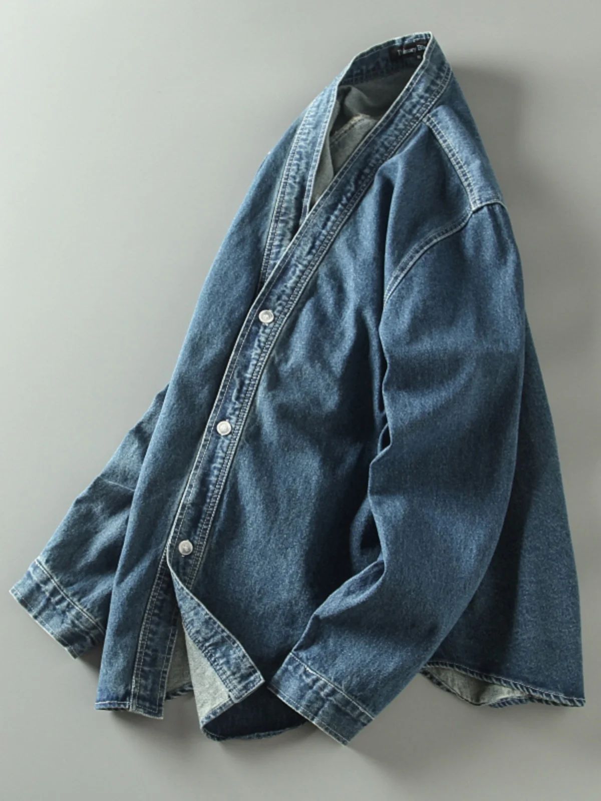 

Faionable Casual V-Ne Men's Denim Jaet Spring Autumn New Sle Waed out Coat Youth ular Stand Fit Outerwear