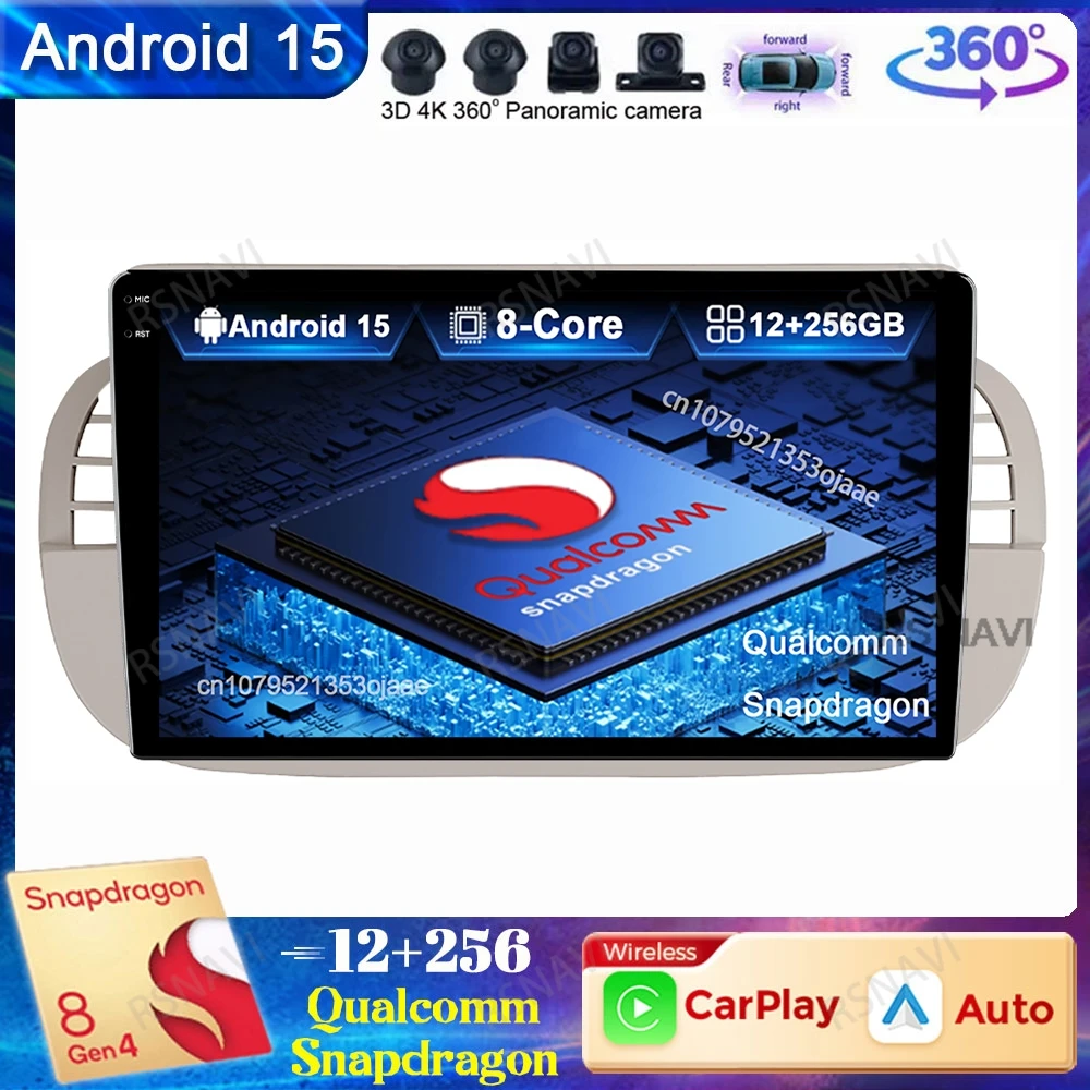 

Android 15 Car Radio For FIAT 500 Viedo Player GPS 4G LTE Head Unit BT Wireless Carplay Auto DVD Autoradio Qualcomm Stereo DSP