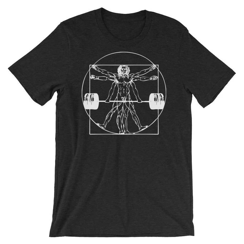Vitruvian Barbell Man Gift for Bodybuilding Weightlifting Powerlifting Crossfit WOD Fitness Workout Unisex Gym T-Shirt