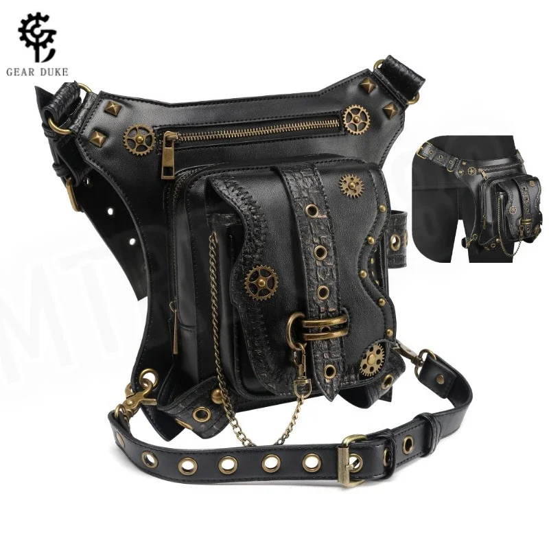 Steampunk Style Men's Waist Bag Chain Design Outdoor Shoulder Crossbody Bag Women's Mobile Phone Hanging Bag Motorcycle Leg Bags