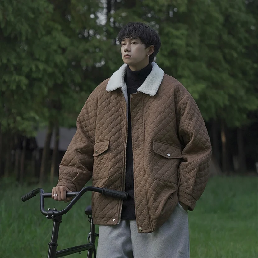 

Мужская зимняя куртка из овечьего вельвета с флисовой подкладкой, молодежная, повседневная, в стиле панк, на молнии