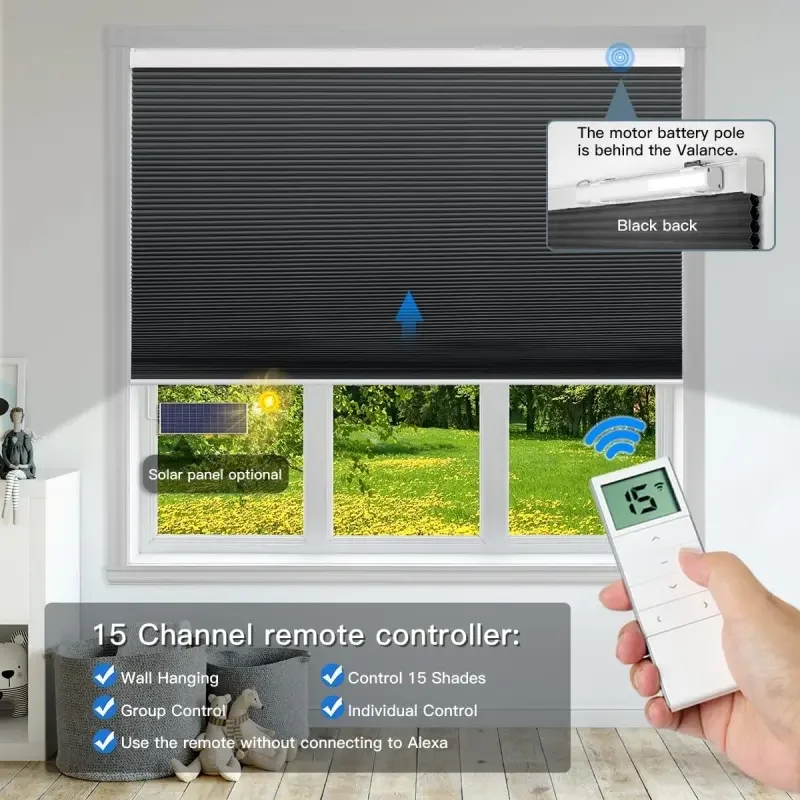 Australia And America Hot Selling Energy Saving Works With Alexa 100% Blackout Motorized Honeycomb Blinds for Window