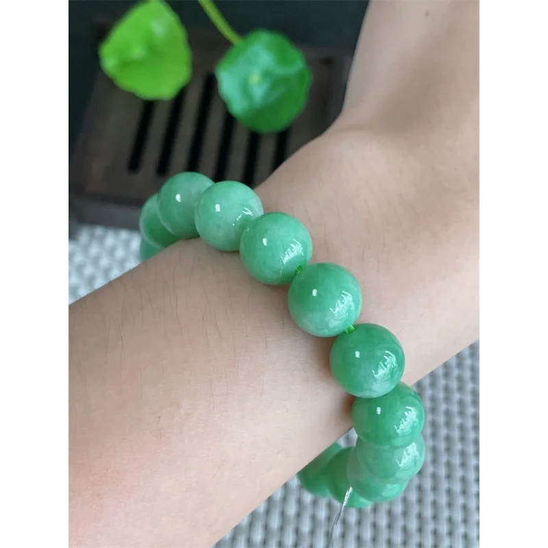 Myanmar Natural a Jade Bracelet Bead Ice-like Full Green round Beads 17 48.88G