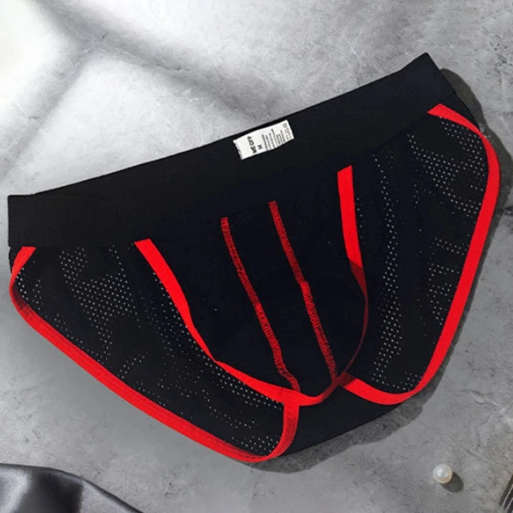Men's Mesh High-Cut Briefs Low Waist Breathable Bikini Underwear with Contrast Trim Teenager Fashion High Fork Sports Underpants