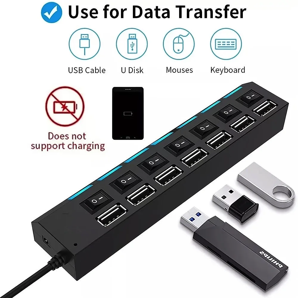 4-Port/7-Port USB To USB 2.0 Ultra-Mini Hub Adapter Hub Power On/Off Switch For PC Laptop Computer Extension Cable Multiple Port