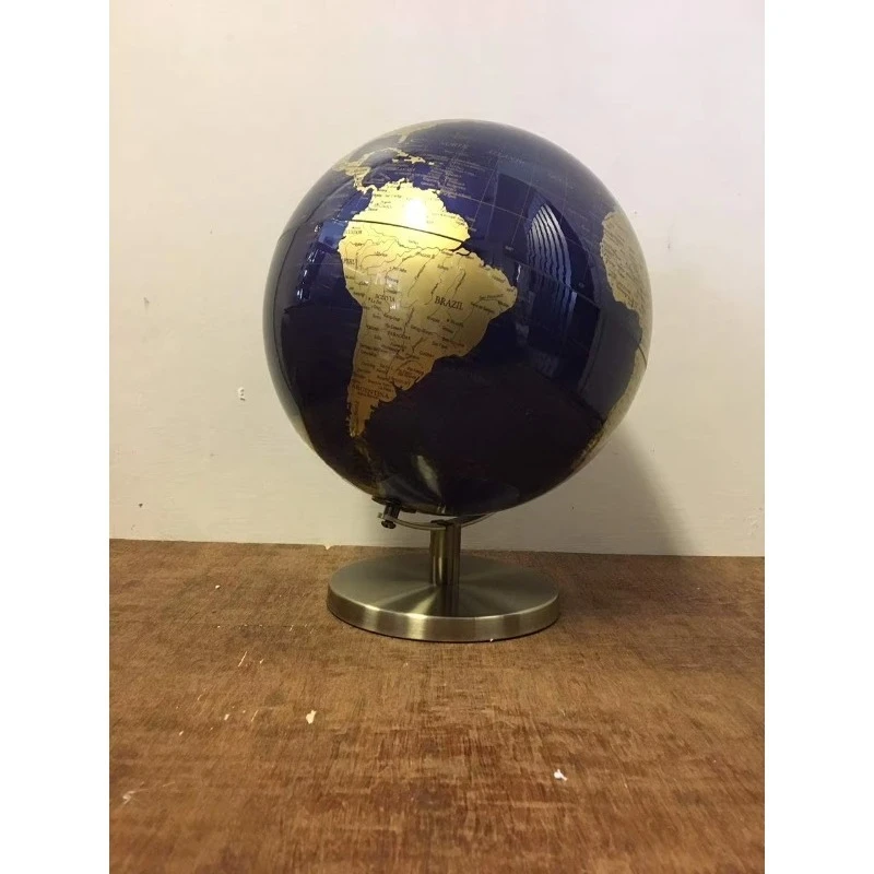 World retro rotating gold and blue world globe with metal stand, designed for your desk/office