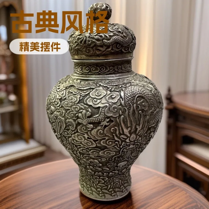 Qianlong Double Dragon Bronze General's Jar Ornament