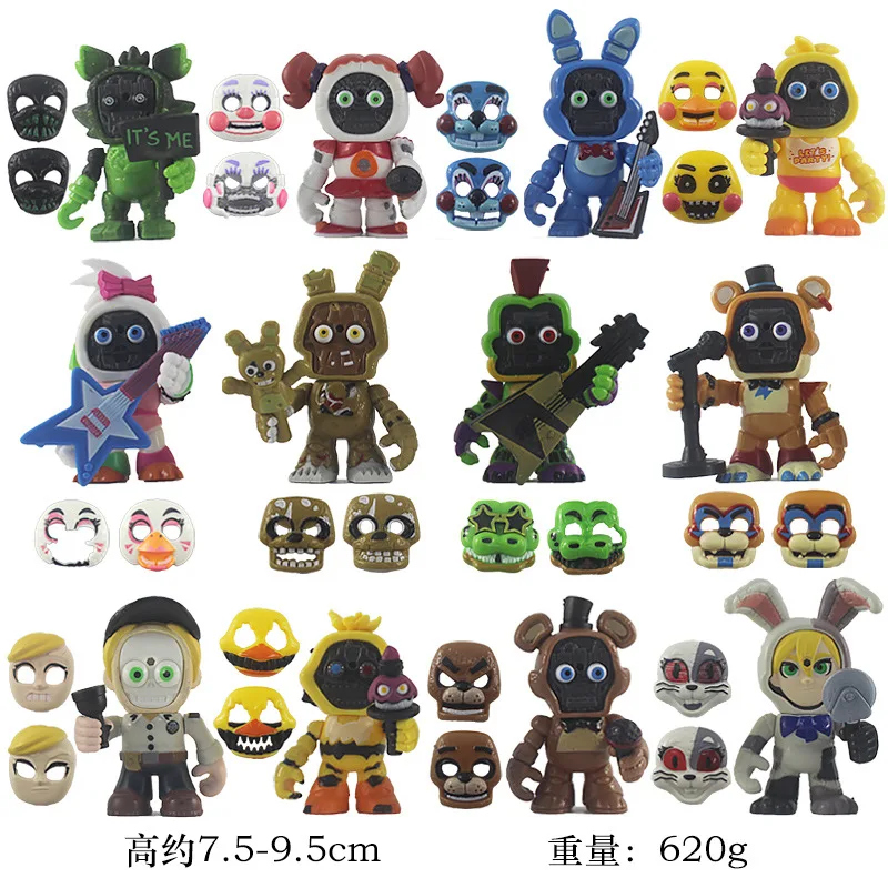 12pcs Fives Nights Thes Freddys Face Changeable Figure Toys FNAFs Bonnie Foxy Chica Fazbear Bear Action Collection Dolls Model