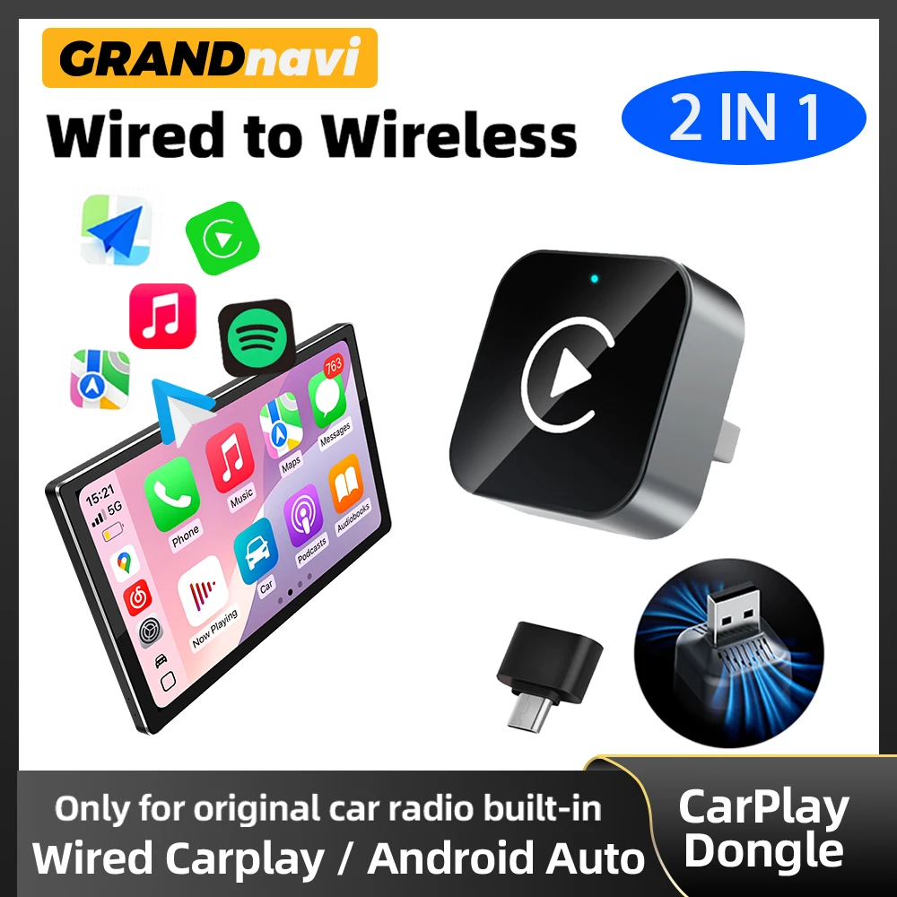 Image of Mini 2-in-1 Wireless CarPlay/Android Auto Adapter Plug-and-Play für VW, Toyota, Nissan, Ford, Benz – Kabelgebunden zu Kabellos für OEM-Kabelgebundene Fahrzeuge