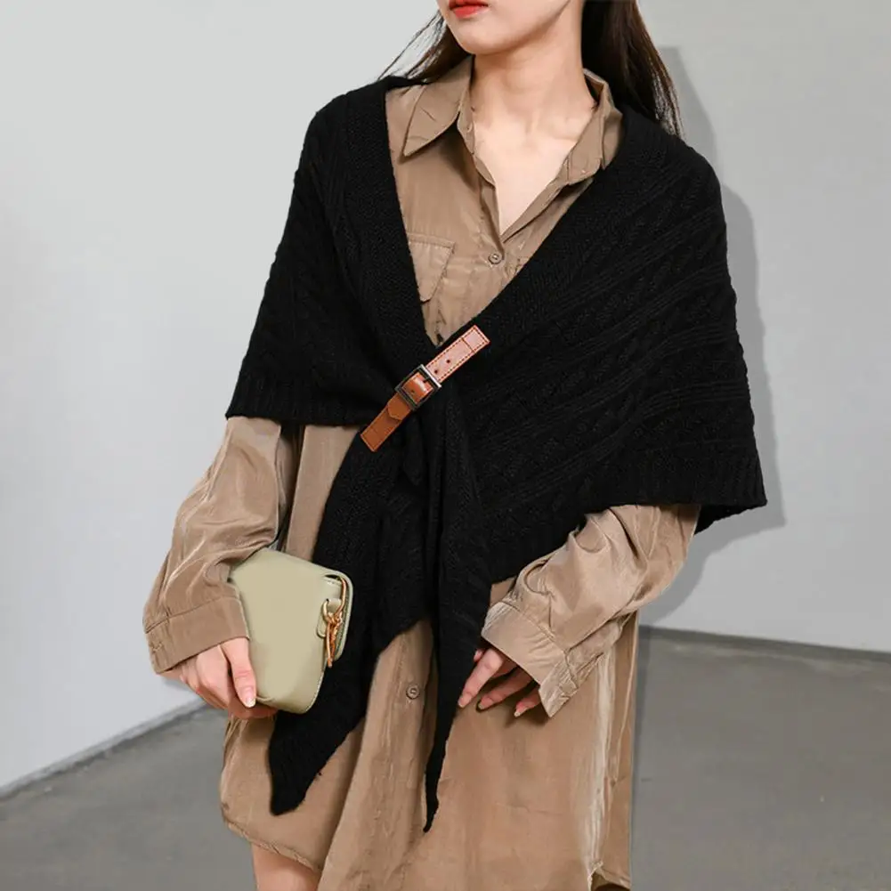 Faux Cashmere Outer Scarf with Buckle Autumn Knitted Cardigan Triangle Short Coat Short Type Shawl Thermal Scarf Dress Jacket