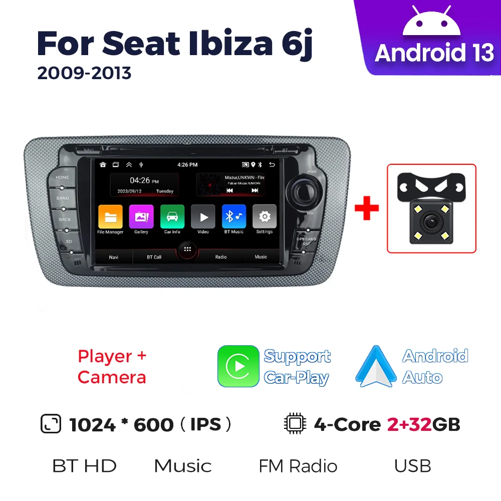 2 Din Carplay For Seat Ibiza MK4 6J 2008-2013 Android Auto Car Radio Multimedia Video Player Audio GPS Navigation With Camera BT