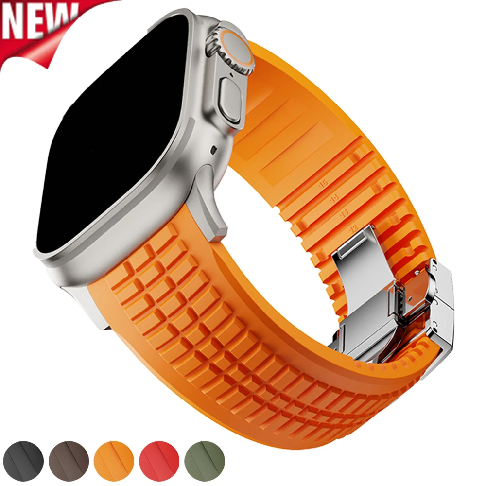 

НОВЫЙ Резиновый ремешок для Apple Watch Ultra 3/2 49 мм, 46, 45, 44, 42 мм, деловой спортивный браслет для Iwatch Series 10, 9, 8, 7, SE, 6, 5, 4