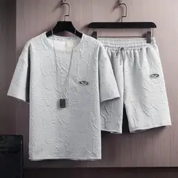 Elegante e confortevole cavallo profondo Casual estate tuta lettera Applique due pezzi Set uomo Top Shorts Set abbigliamento uomo