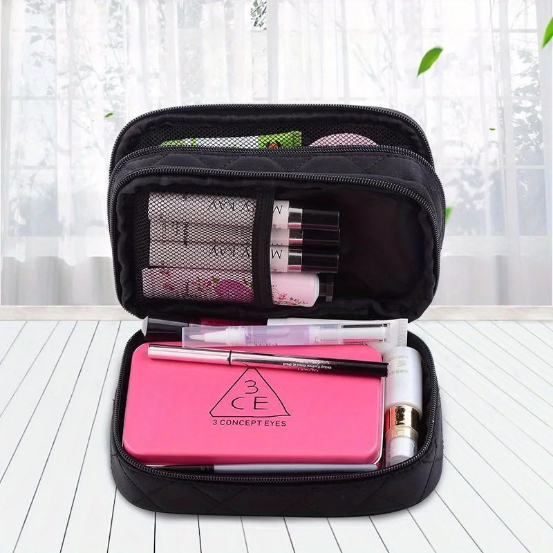 1pc cosmetic bag portable large capacity double layer nylon waterproof portable cosmetic storage bag travel cosmetic bag