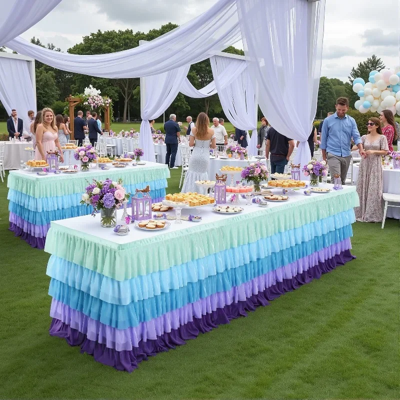 Five Layer Pleated Ruffle Edge Table Skirt Suitable for Birthday Parties Weddings Banquets Table Skirts and Holiday Tablecloth