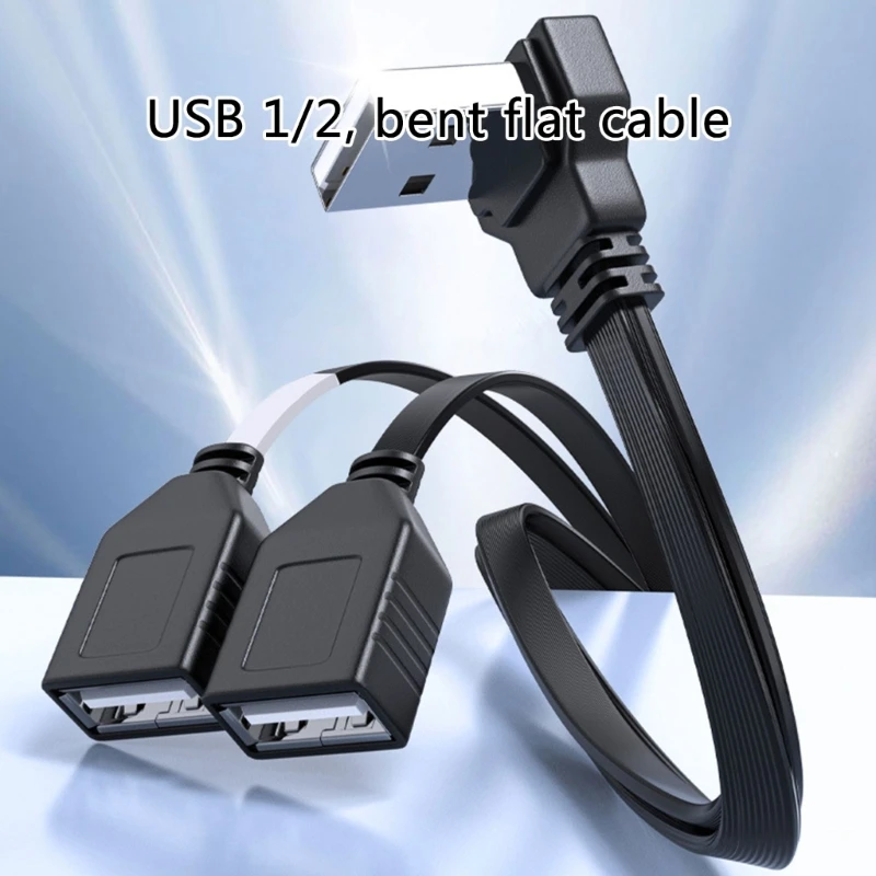 Double USB Splitter Cable 1 Male To 2 Female Power Extension Cord 90 degree 480Mbps Transfer For Computer And Car Use