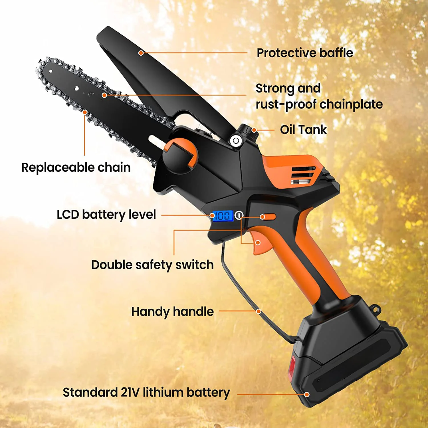 

Direct Sale Garden Tool OEM 6inch Battery Lithium Hand Chain Saw Portable Cordless Mini Electric Chainsaw