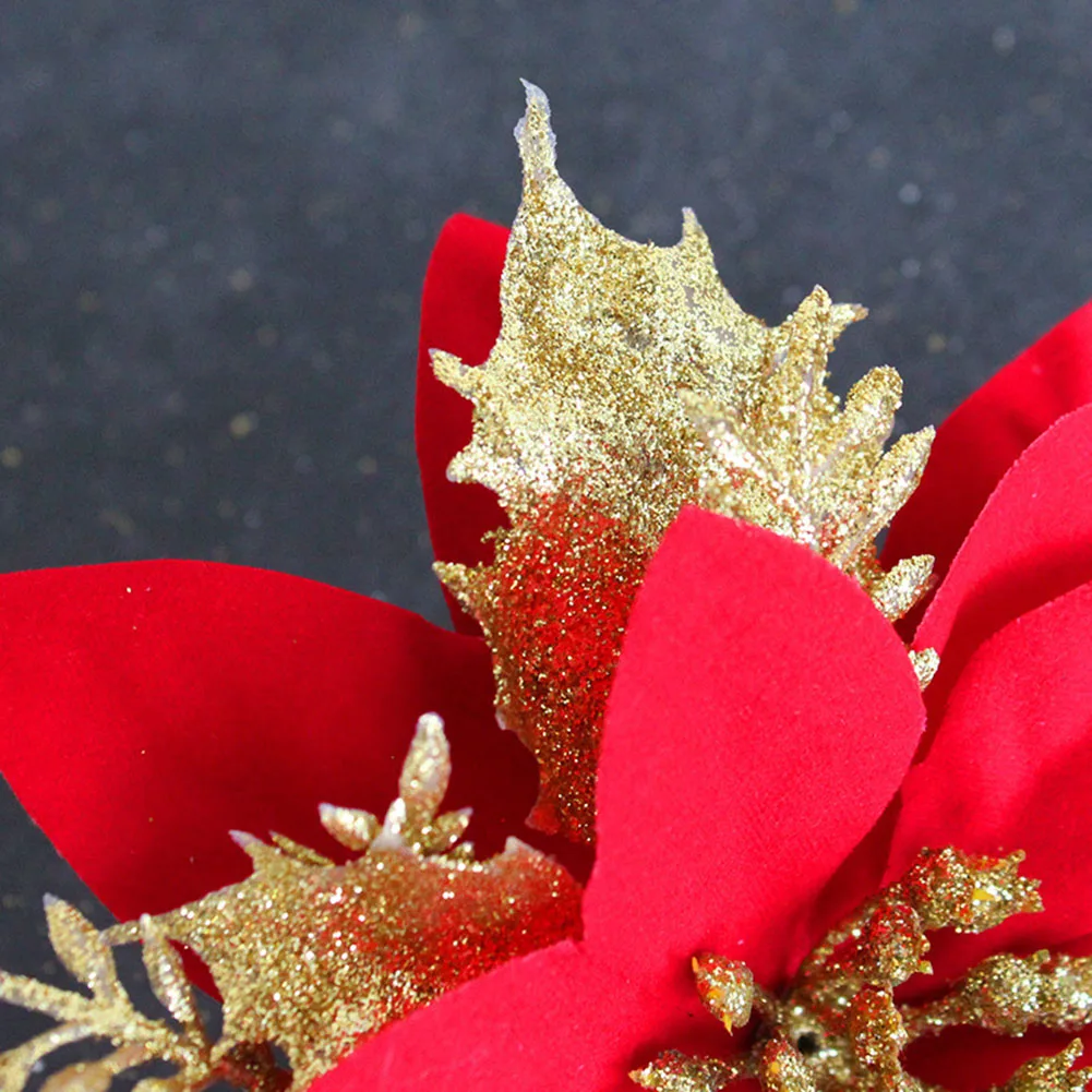 Whimsical Christmas Poinsettia Glitter Flower Hanging Xmas Party Tree Decoration  Bring Joy to Your Christmas Celebrations