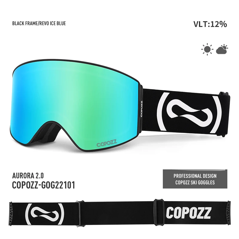 COPOZZ Magnetische professionelle Skibrille, UV400-Schutz, Antibeschlag-Skibrille für Männer und Frauen, Schnellwechsel-Linse, Snowboardbrille