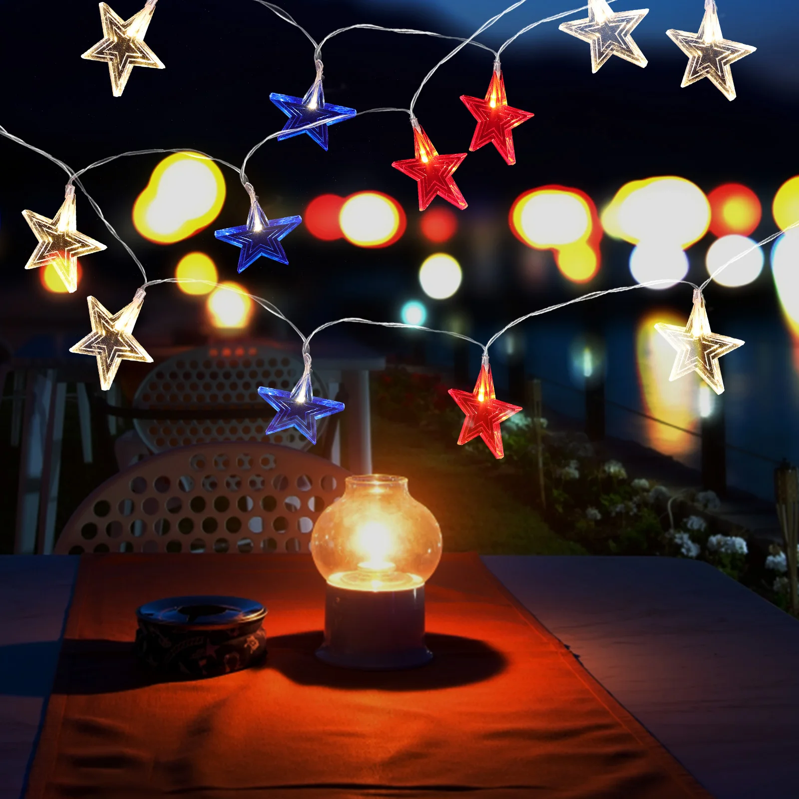 الملونة الخماسي LED سلسلة ضوء مصباح على شكل نجمة وطنية لعيد الاستقلال في الهواء الطلق داخلي ديكور عطلة حفلة المنزل #4