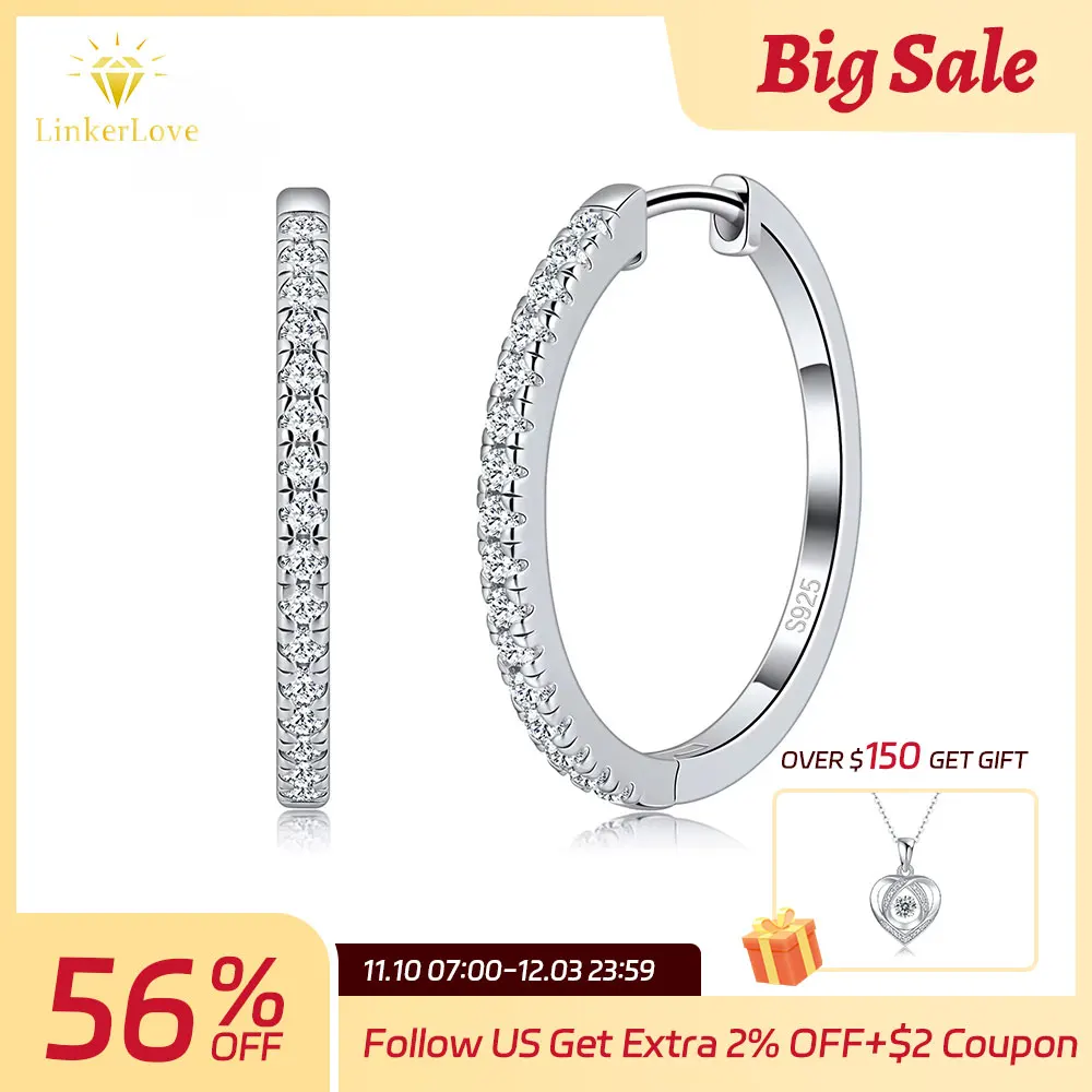 

LinkerLove Moissanite Hoop Earrings S925 Sterling Silver Diamond Earrings 18K Gold Plated Trendy Jewelry for Bridal Wedding Gift
