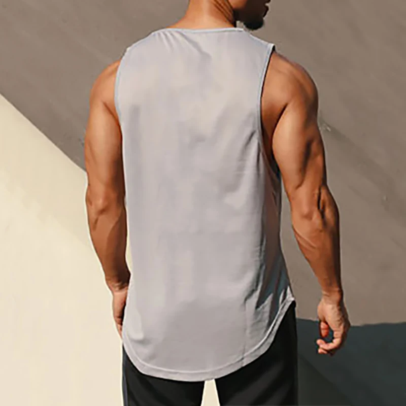 Gym Bodybuilding Running Sport Tank Tops Men Fashion Rounded Hem Sleeveless Summer Breathable Quick Dry Cool Workout Muscle Vest