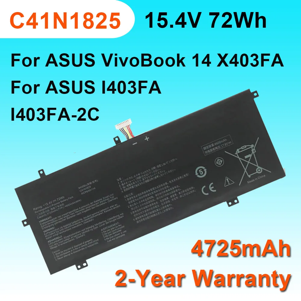 

Аккумулятор для ноутбука ASUS VivoBook 14 X403FA X403FA-2C ADOL I403FA ADOL14F ADOL14U, 15,4 в, 72 Вт/ч, 4725 мА/ч, C41N1825